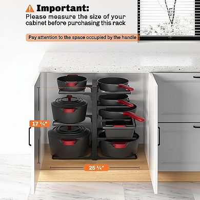 8-Tier Pot Pan Organizer Under Cabinet Heavy Duty Adjustable Rack for Kitchen Storage