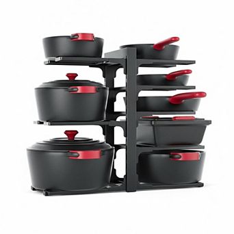 8 tier Pot Pan Organizer Under Cabinet Heavy Duty Adjustable Rack for Kitchen Storage