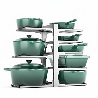 8 tier Pot Pan Organizer Under Cabinet Heavy Duty Adjustable Rack for Kitchen Storage