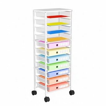 12 tier Rolling File Cart Wood Top Metal Mesh Trays Multifunctional Office Home School Storage