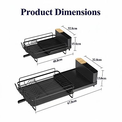 Extendable Dish Drying Rack Multifunctional Anti-Rust Drainers With Cutlery Cup Holders Adjustable