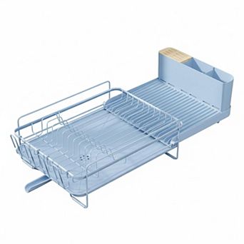Extendable Dish Drying Rack Multifunctional Anti-Rust Drainers With Cutlery Cup Holders Adjustable