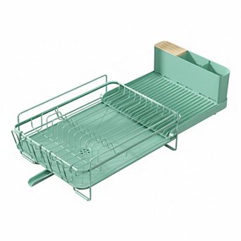 Extendable Dish Drying Rack Multifunctional Anti-Rust Drainers With Cutlery Cup Holders Adjustable