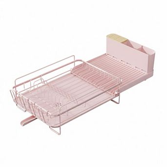 Extendable Dish Drying Rack Multifunctional Anti-Rust Drainers With Cutlery Cup Holders Adjustable