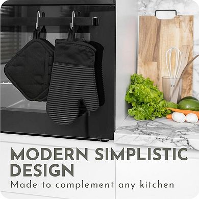 Silicone Oven Mitts Pot Holders Heat Resistant 480°F Food Grade Non Slip Kitchen Set