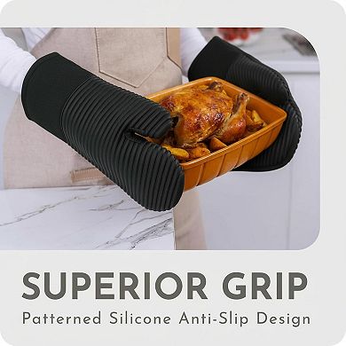 Silicone Oven Mitts Pot Holders Heat Resistant 480°F Food Grade Non Slip Kitchen Set