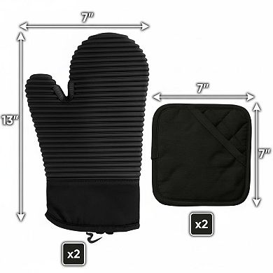 Silicone Oven Mitts Pot Holders Heat Resistant 480°F Food Grade Non Slip Kitchen Set
