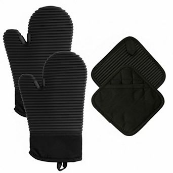 Silicone Oven Mitts Pot Holders Heat Resistant 480°F Food Grade Non Slip Kitchen Set