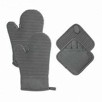 Silicone Oven Mitts Pot Holders Heat Resistant 480°F Food Grade Non Slip Kitchen Set