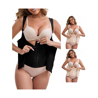 3 Packs Women's Slimming Waist Corset Top Zipper Adjustable Straps Push-Up Tummy Control Tank