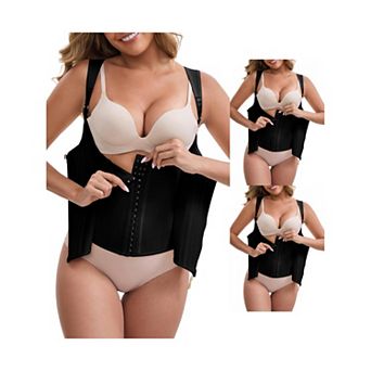 3 Packs Women's Slimming Waist Corset Top Zipper Adjustable Straps Push-Up Tummy Control Tank