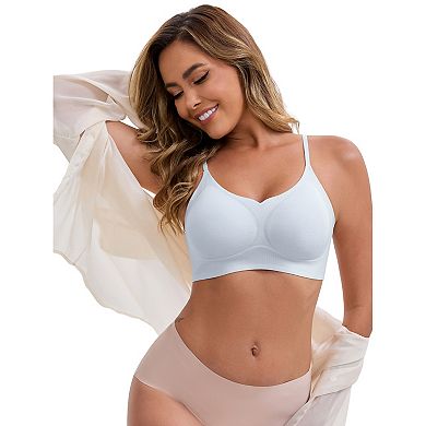 3 Packs Women's V-Neck Wireless Bras Lift Up Adjustable Spaghetti Straps Soft Seamless Bralette