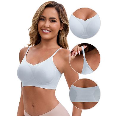 3 Packs Women's V-Neck Wireless Bras Lift Up Adjustable Spaghetti Straps Soft Seamless Bralette