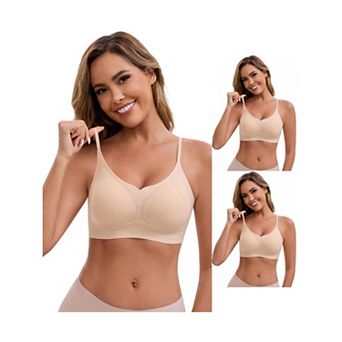 3 Packs Women's V-Neck Wireless Bras Lift Up Adjustable Spaghetti Straps Soft Seamless Bralette