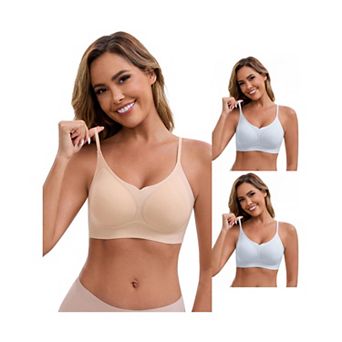 3 Packs Women's V-Neck Wireless Bras Lift Up Adjustable Spaghetti Straps Soft Seamless Bralette