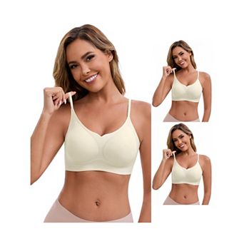 3 Packs Women's V-Neck Wireless Bras Lift Up Adjustable Spaghetti Straps Soft Seamless Bralette
