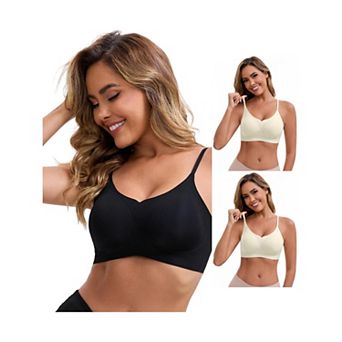 3 Packs Women's V-Neck Wireless Bras Lift Up Adjustable Spaghetti Straps Soft Seamless Bralette
