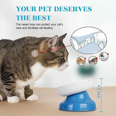 Ceramic Slow Feeder Cat Bowl Elevated Tilted Raised Flower Column Dry Wet Food Stable High-Quality