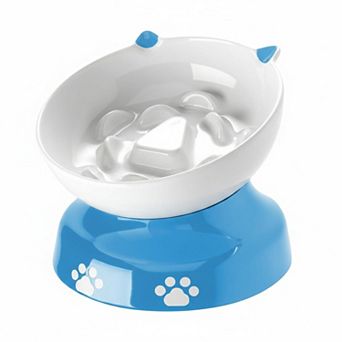 Ceramic Slow Feeder Cat Bowl Elevated Tilted Raised Flower Column Dry Wet Food Stable High-Quality