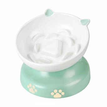 Ceramic Slow Feeder Cat Bowl Elevated Tilted Raised Flower Column Dry Wet Food Stable High-Quality