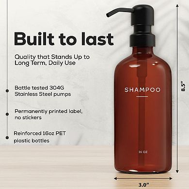 Luxury Shampoo Conditioner Dispenser Set Refillable 3 PET Plastic Bottles Stainless Steel Pumps