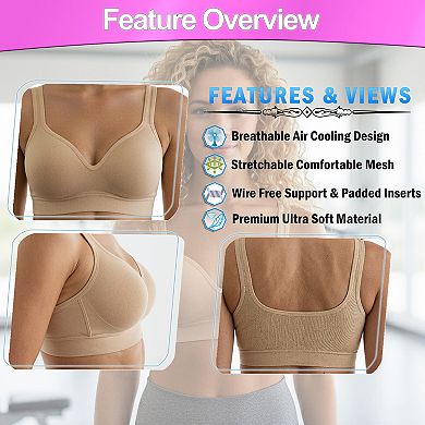 Wireless Seamless Bra Wire-Free Padded Natural Lift Support, Breathable, for Daily Wear