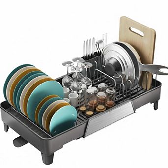 Large Expandable Dish Drying Rack Space Saving Rust Resistant Adjustable Length 16.4-24.4 Inches