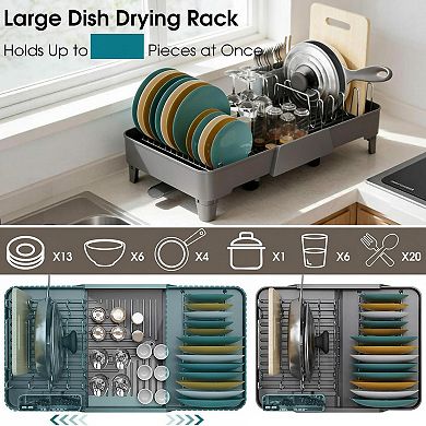 Large Expandable Dish Drying Rack Space Saving Rust Resistant Adjustable Length 16.4-24.4 Inches