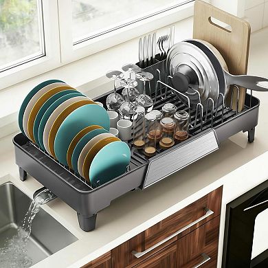 Large Expandable Dish Drying Rack Space Saving Rust Resistant Adjustable Length 16.4-24.4 Inches