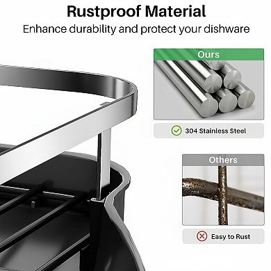 Expandable Dish Drying Rack Stainless Steel Drainer with Drainboard Utensil Holder
