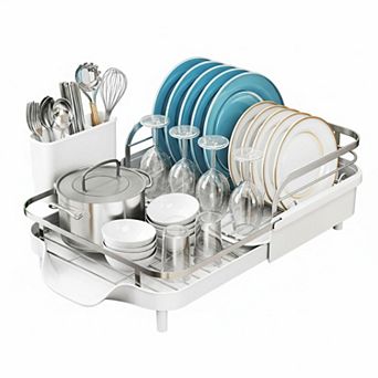 Expandable Dish Drying Rack Stainless Steel Drainer with Drainboard Utensil Holder