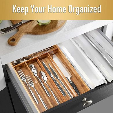 Acacia Wood Silverware Organizer 5 Slots Kitchen Drawer Utensil Holder Cutlery Tray