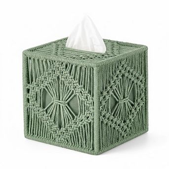 Handmade Macrame Square Tissue Box Cover Boho Woven Open Bottom Holder