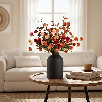 White Kiku Artificial Flowers in Metal Vase Home Table Decor Centerpiece