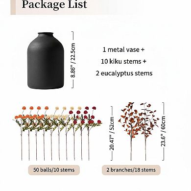 White Kiku Artificial Flowers in Metal Vase Home Table Decor Centerpiece