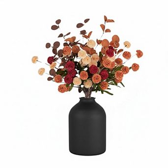 White Kiku Artificial Flowers in Metal Vase Home Table Decor Centerpiece