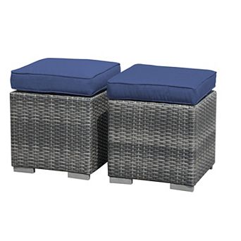 SUNSITT 2 pc Assembled Outdoor Patio Ottoman Indoor Outdoor All-Weather Wicker