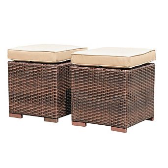 SUNSITT 2 pc Assembled Outdoor Patio Ottoman Indoor Outdoor All-Weather Wicker