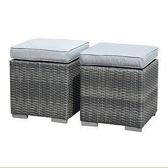 SUNSITT 2 pc Assembled Outdoor Patio Ottoman Indoor Outdoor All-Weather Wicker
