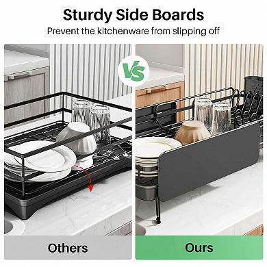 Dish Drying Rack Expandable Large Stainless Steel Rustproof with Cutlery Holder Fast Drainage