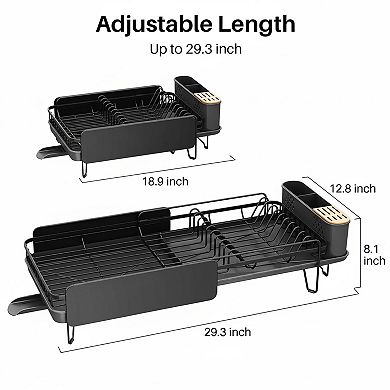 Dish Drying Rack Expandable Large Stainless Steel Rustproof with Cutlery Holder Fast Drainage