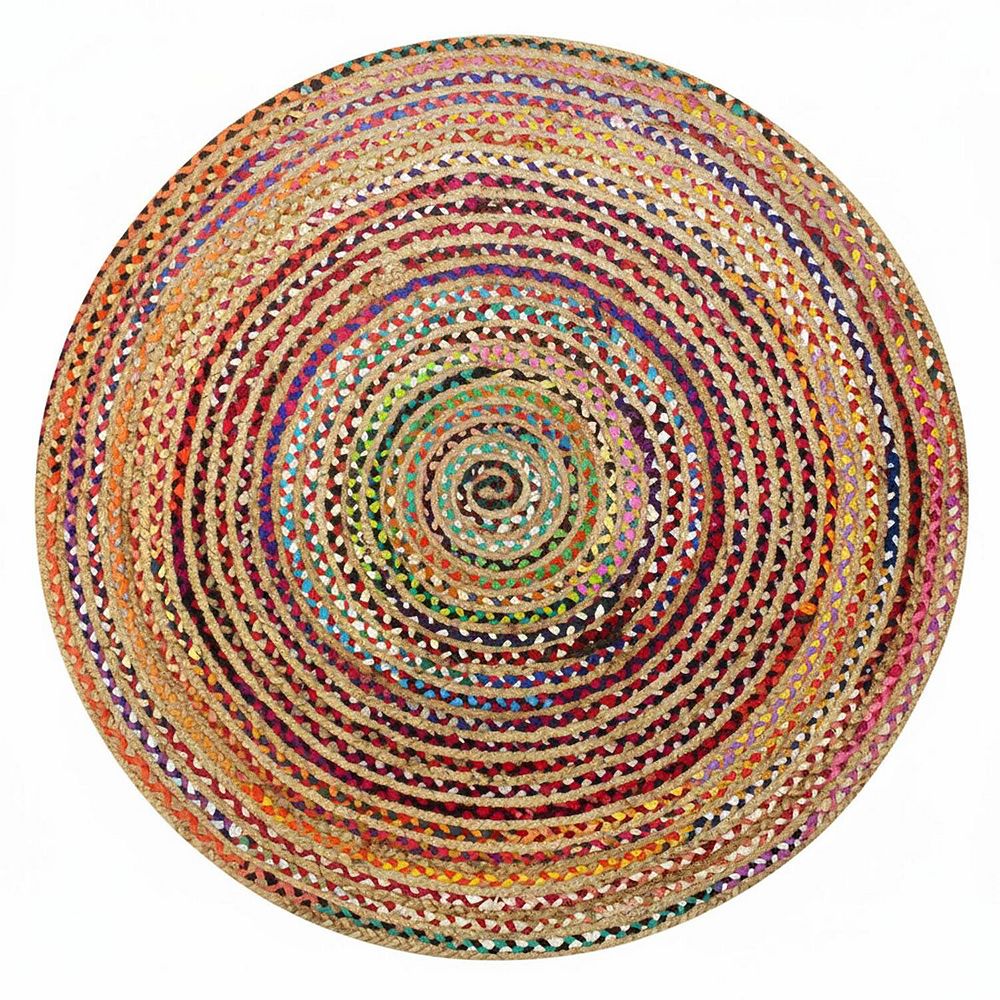 Handwoven Reversible Chindi Jute Round Area Rug Multicolor Boho Rustic ...