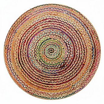 Handwoven Reversible Chindi Jute Round Area Rug Multicolor Boho Rustic Home Decor