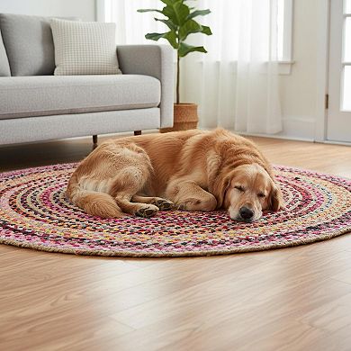 Handwoven Reversible Chindi Jute Round Area Rug Multicolor Boho Rustic Home Decor