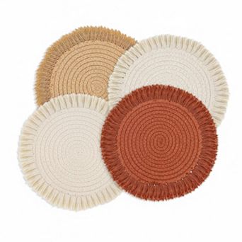 13 Inch Round Cotton Placemat Set Woven Washable Heat Resistant Boho Farmhouse Decoration