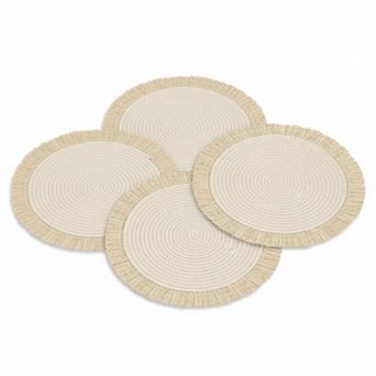 13 Inch Round Cotton Placemat Set Woven Washable Heat Resistant Boho Farmhouse Decoration