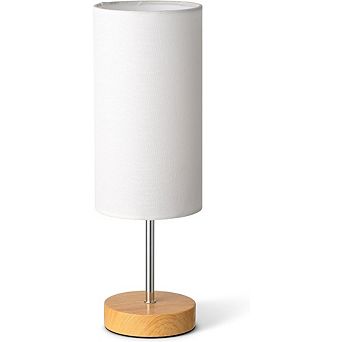 Small Table Lamp with Fabric Shade and Wood Base, Modern Bedside Lamp