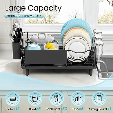 Stainless Steel Dish Drying Rack Large Capacity Rustproof Auto Drain Utensil Cup Organizer
