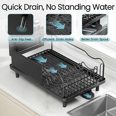 Stainless Steel Dish Drying Rack Large Capacity Rustproof Auto Drain Utensil Cup Organizer