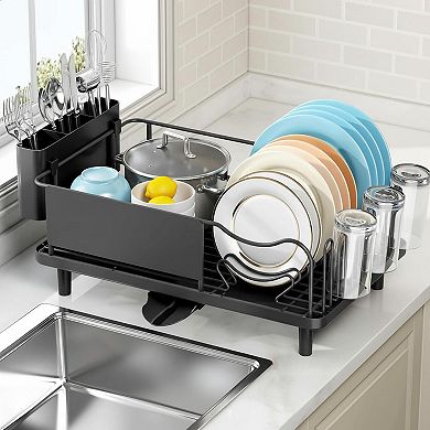 Stainless Steel Dish Drying Rack Large Capacity Rustproof Auto Drain Utensil Cup Organizer